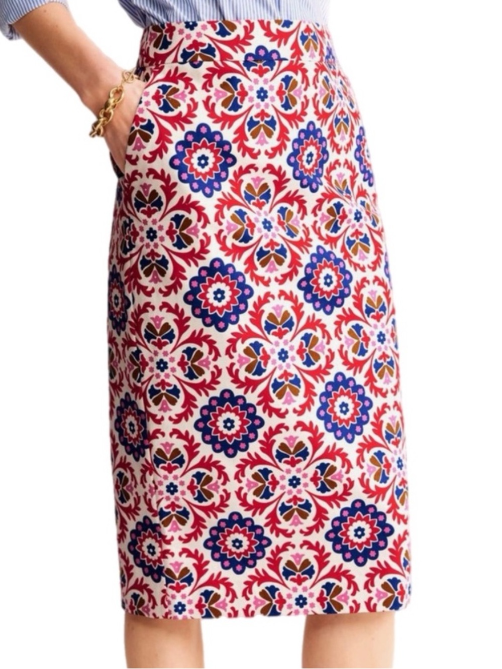 BODEN Bi-Stretch Pencil Skirt In Rubicondo Mosaic Bloom Print